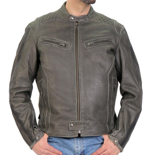 Hot Leathers Men's Distressed Grey Armor Carry Conceal Leather Jacket - American Legend Rider