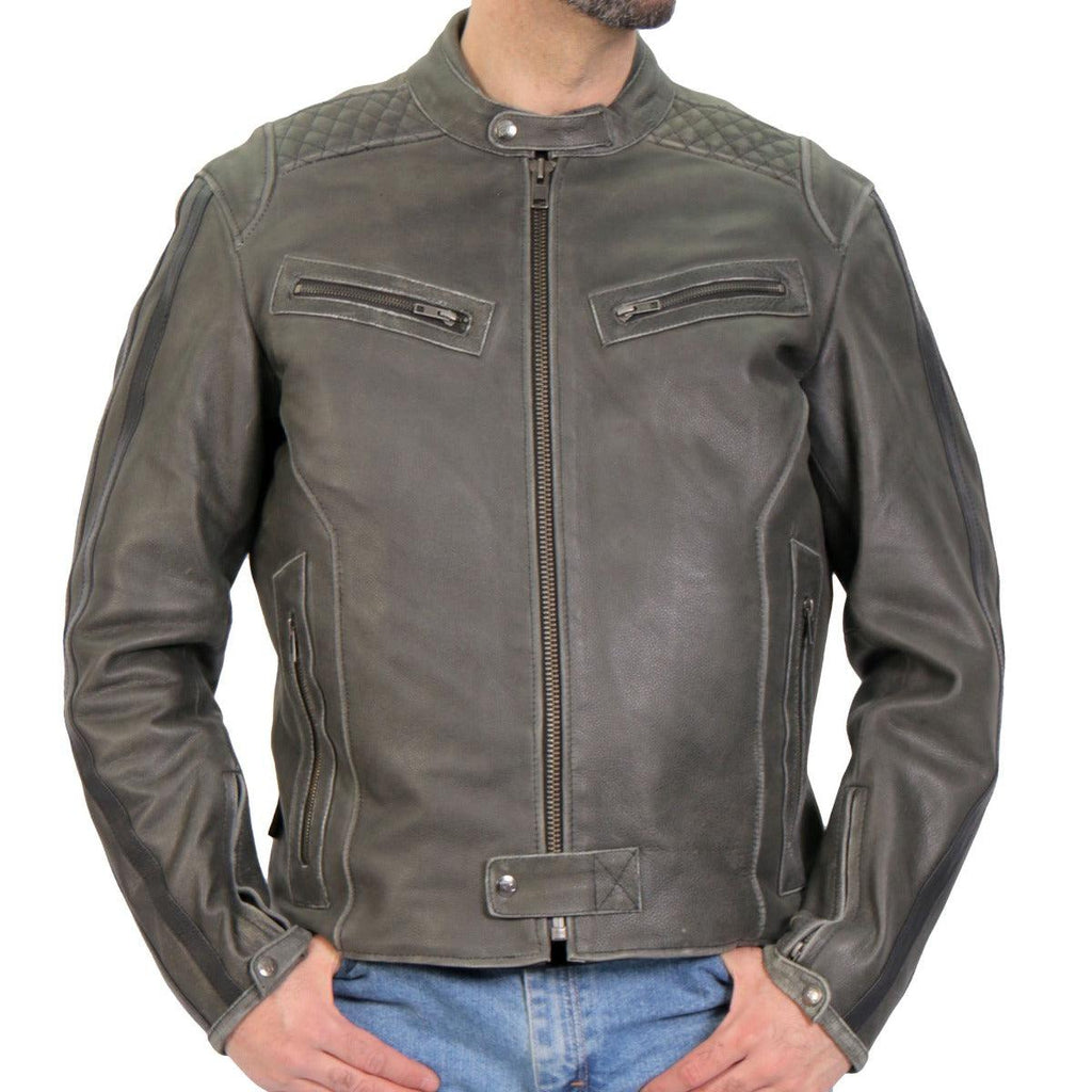 Hot Leathers Men's Distressed Grey Armor Carry Conceal Leather Jacket
