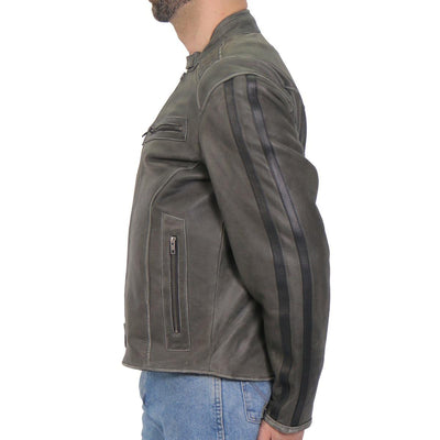 Hot Leathers Men's Distressed Grey Armor Carry Conceal Leather Jacket - American Legend Rider