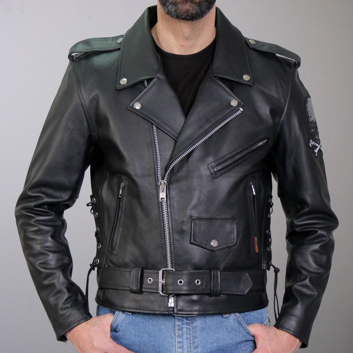 Hot Leathers Men's Skull And Crossbones Motorcycle Leather Jacket - American Legend Rider