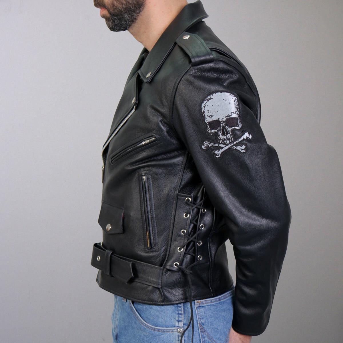 Hot Leathers Men's Skull And Crossbones Motorcycle Leather Jacket - American Legend Rider