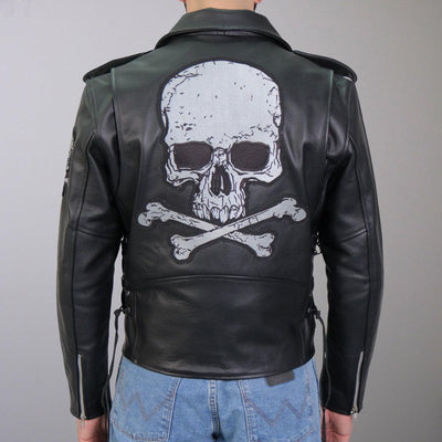 Hot Leathers Men's Skull And Crossbones Motorcycle Leather Jacket - American Legend Rider