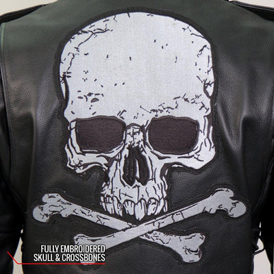 Hot Leathers Men's Skull And Crossbones Motorcycle Leather Jacket - American Legend Rider