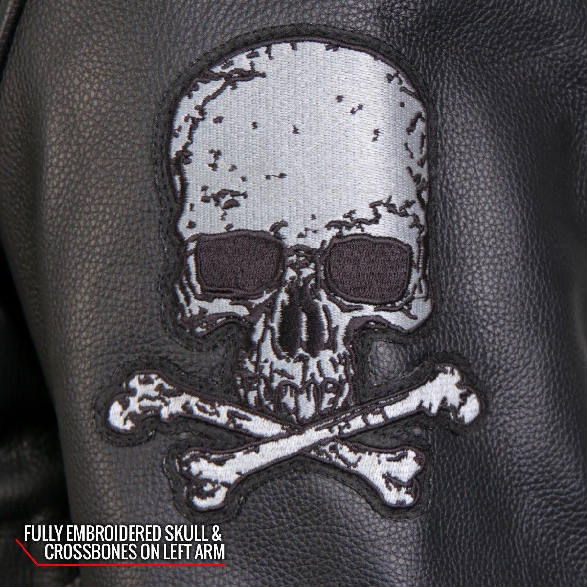 Hot Leathers Men's Skull And Crossbones Motorcycle Leather Jacket - American Legend Rider