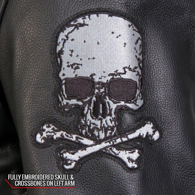 Hot Leathers Men's Skull And Crossbones Motorcycle Leather Jacket - American Legend Rider