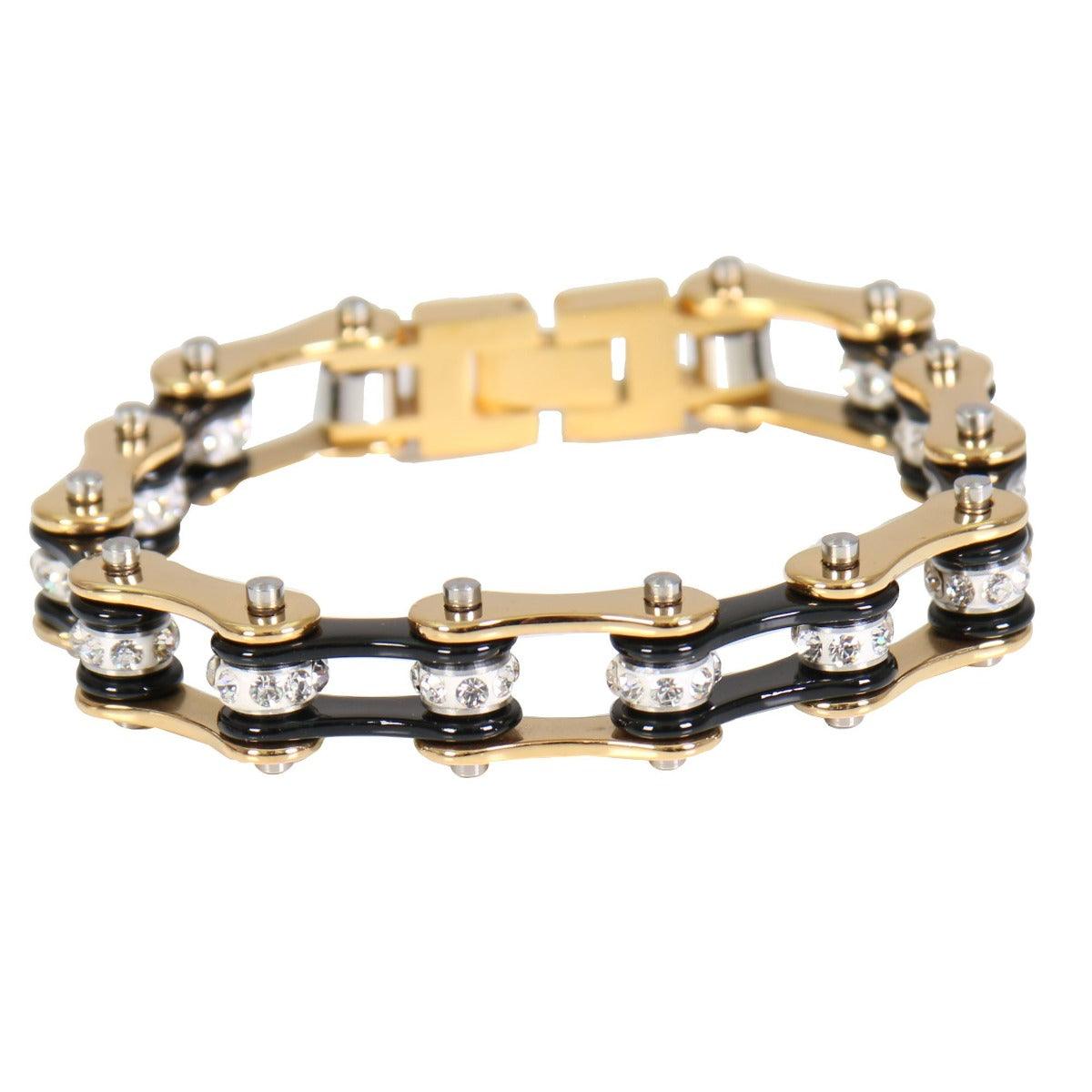 Hot Leathers 2 Tone Bracelet With Crystals Black/Gold - American Legend Rider