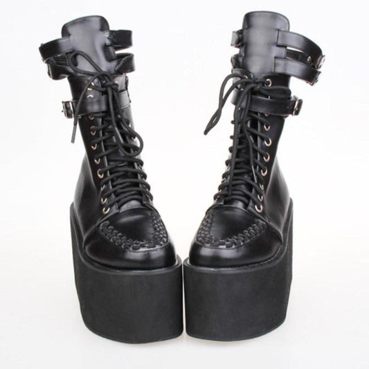 Women's Thick Platform Lace-Up Punk Boots - American Legend Rider