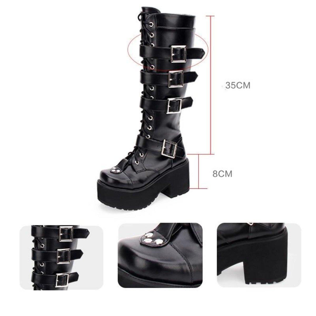 Women's Punk Gothic Buckle Straps Lace-Up High Boots - American Legend Rider