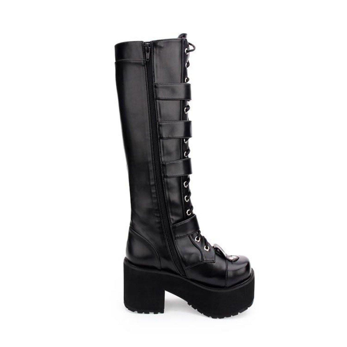 Women's Punk Gothic Buckle Straps Lace-Up High Boots - American Legend Rider