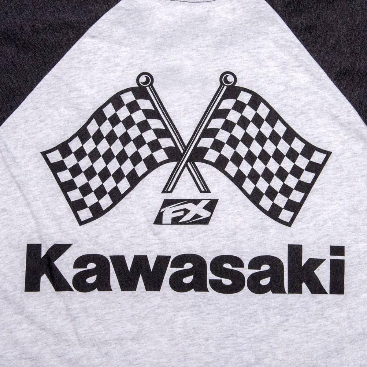 Factory Effex Men's Kawasaki Finish Line Baseball T-Shirt, Black/White - American Legend Rider