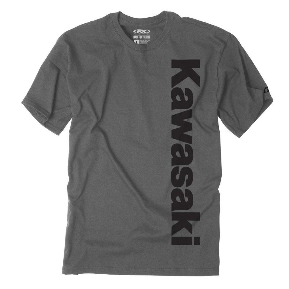 Factory Effex Men's Kawasaki Vertical T-Shirt, Charcoal Gray - American Legend Rider