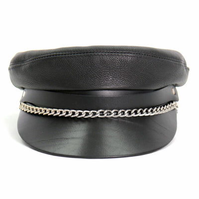 Hot Leathers Flat Top Biker Cap With Chain - American Legend Rider