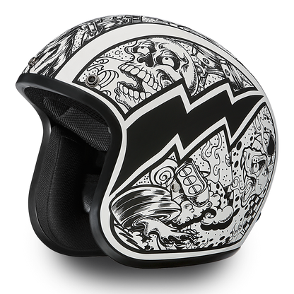 Daytona D.O.T. Cruiser w/Graffiti Motorcycle Open Face Helmet, Unisex, XS-2XL, Black/White - American Legend Rider