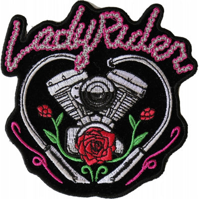 Daniel Smart Lady Rider Chain Engine Rose Embroidered Iron on Patch, 4 x 4 inches - American Legend Rider