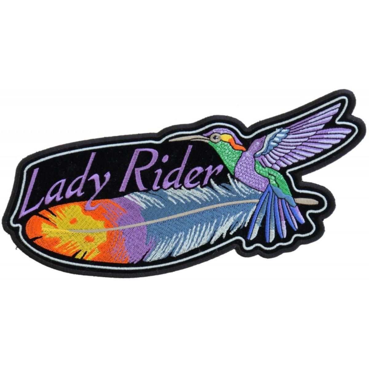 Daniel Smart Hummingbird Lady Rider Feather Embroidered Iron on Patch, 9 x 3.8 inches - American Legend Rider