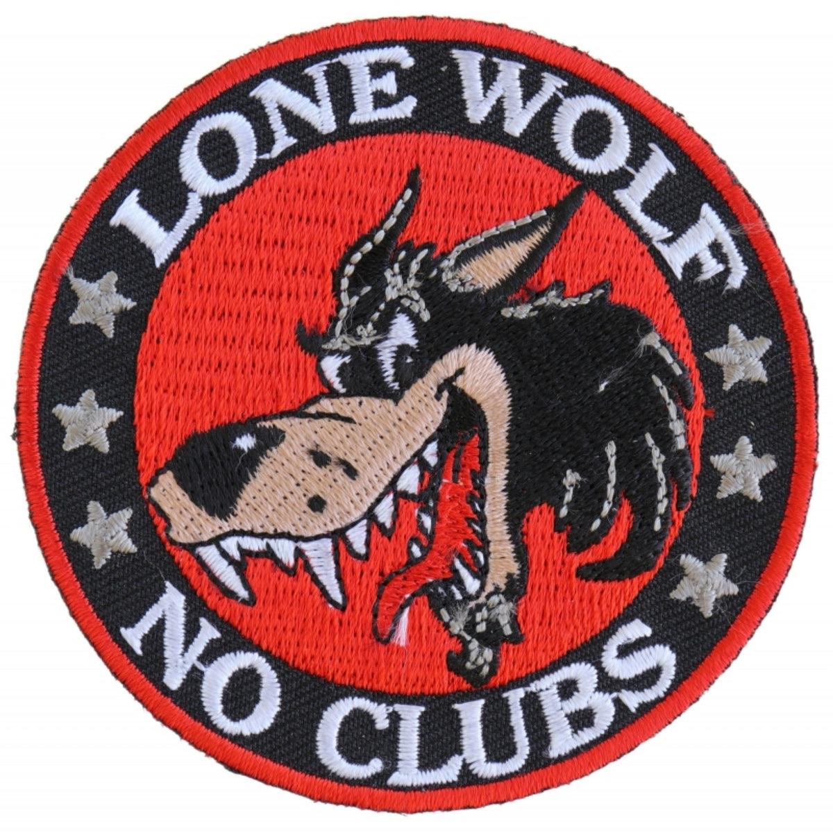 Daniel Smart Lone Wolf No Clubs Biker Embroidered Patch, 3 inches - American Legend Rider