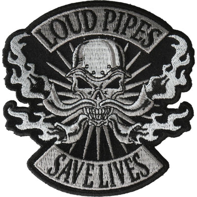Daniel Smart Loud Pipes Save Lives Skull Embroidered Patch, 3.9 x 4 inches - American Legend Rider