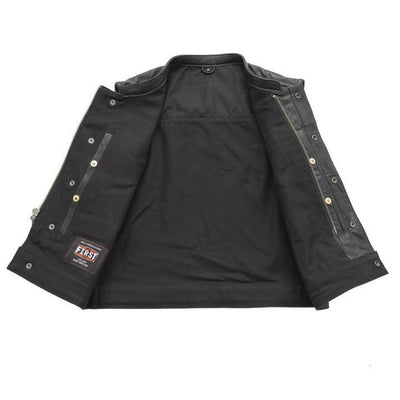 First Manufacturing Lowrider - Men's Motorcycle Leather/Twill Vest - American Legend Rider