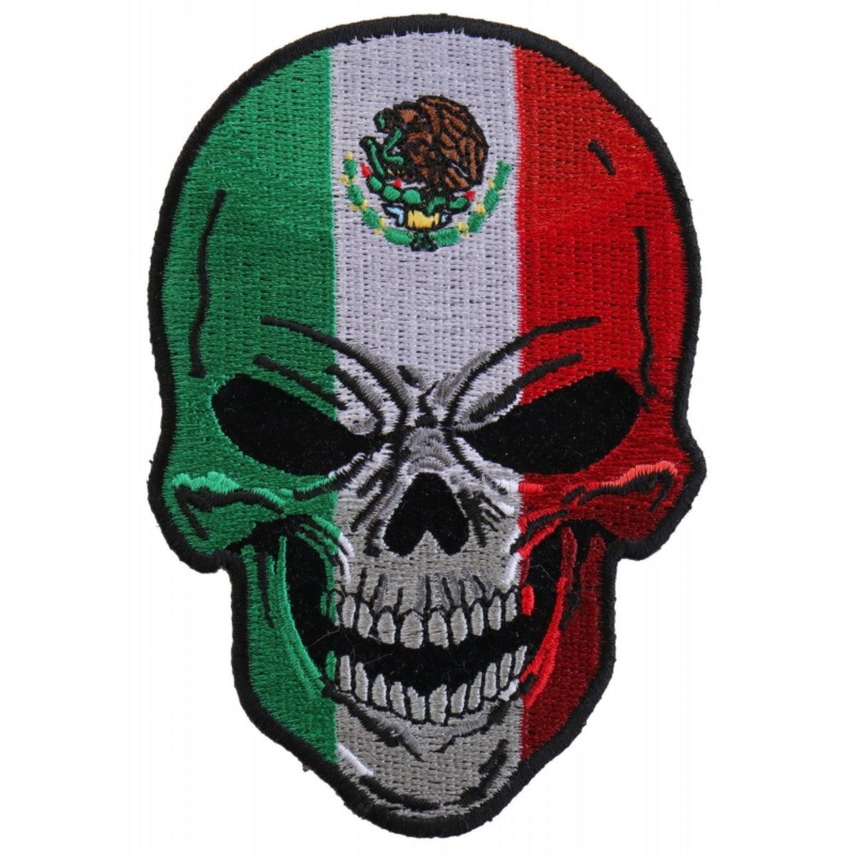 Daniel Smart Mexican Flag Skull Embroidered Iron on Patch, 3 x 4.3 inches - American Legend Rider