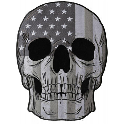 Daniel Smart Skull Subdued American Flag Embroidered Iron on Patch, 9.25 x 12 inches - American Legend Rider