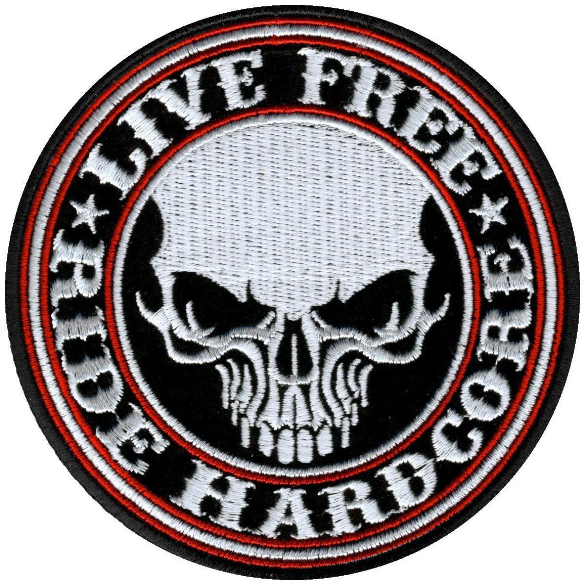 Hot Leathers Live Free Ride Hardcore Skull 4" Circle Patch - American Legend Rider