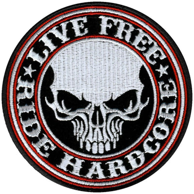 Hot Leathers Live Free Ride Hardcore Skull 4" Circle Patch - American Legend Rider