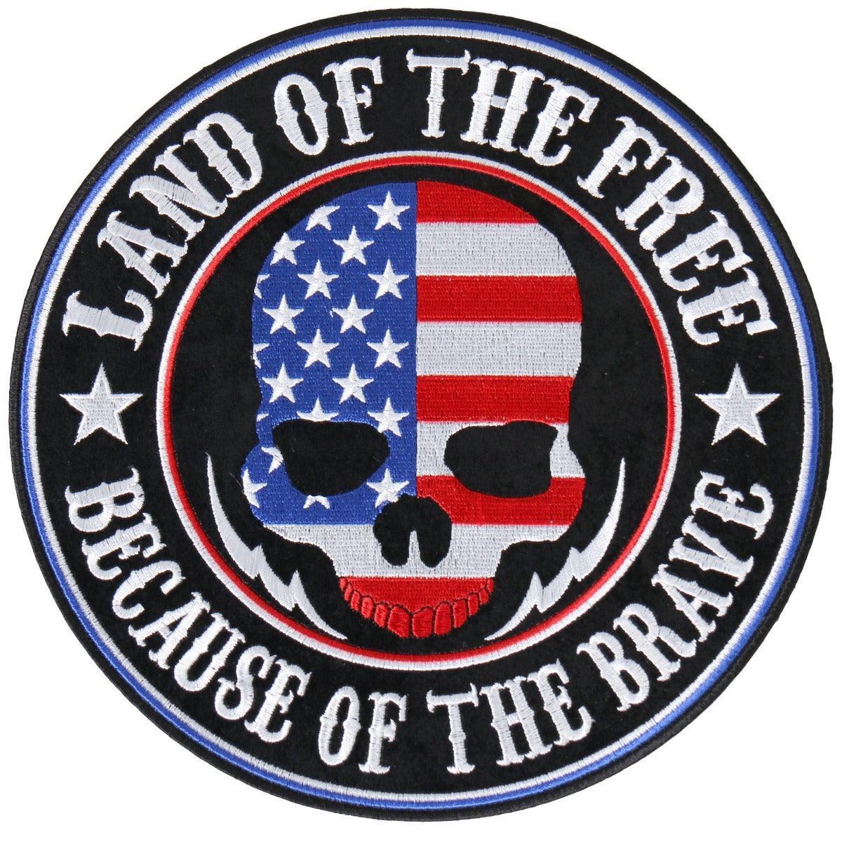 Hot Leathers Land Of The Free Skull Patch 9" X 9" - American Legend Rider