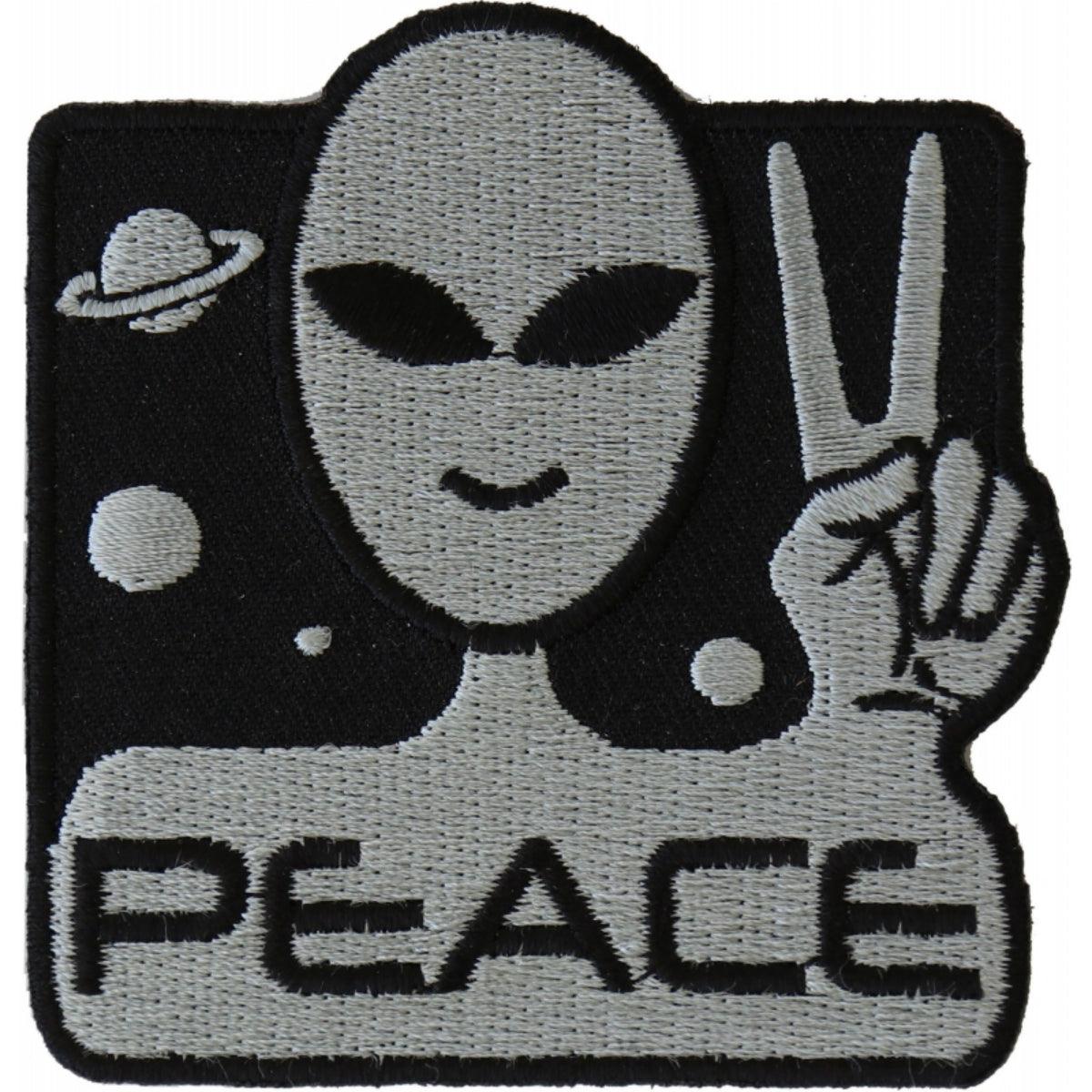 Daniel Smart Peace Alien Embroidered Iron On Patch, 3 x 3 inches - American Legend Rider