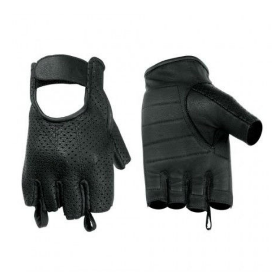 Daniel Smart Perforated Fingerless Black Leather Gloves - American Legend Rider