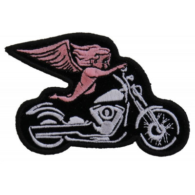 Daniel Smart Pink Biker Angel On Motorcycle Embroidered Iron On Patch, 3.75 x 2.5 inches - American Legend Rider