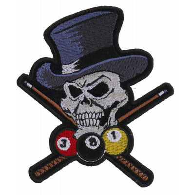 Daniel Smart Pool Shark Skull Embroidered Iron On Patch, 3.5 x 4 inches - American Legend Rider