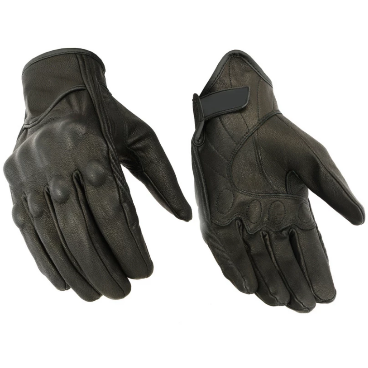 Daniel Smart Sporty Premium Motorcycle Leather Gloves w/ Rubberized Knuckle Protection, Black - American Legend Rider