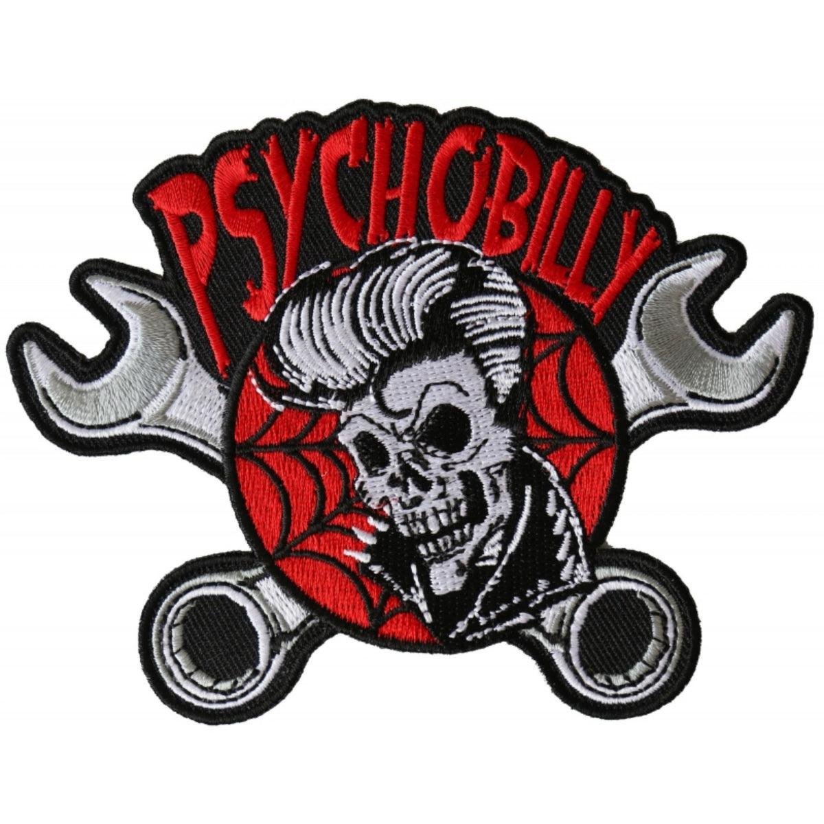 Daniel Smart Psychobilly Skull and Wrenches Embroidered Iron On Patch, 4.5 x 3.5 inches - American Legend Rider