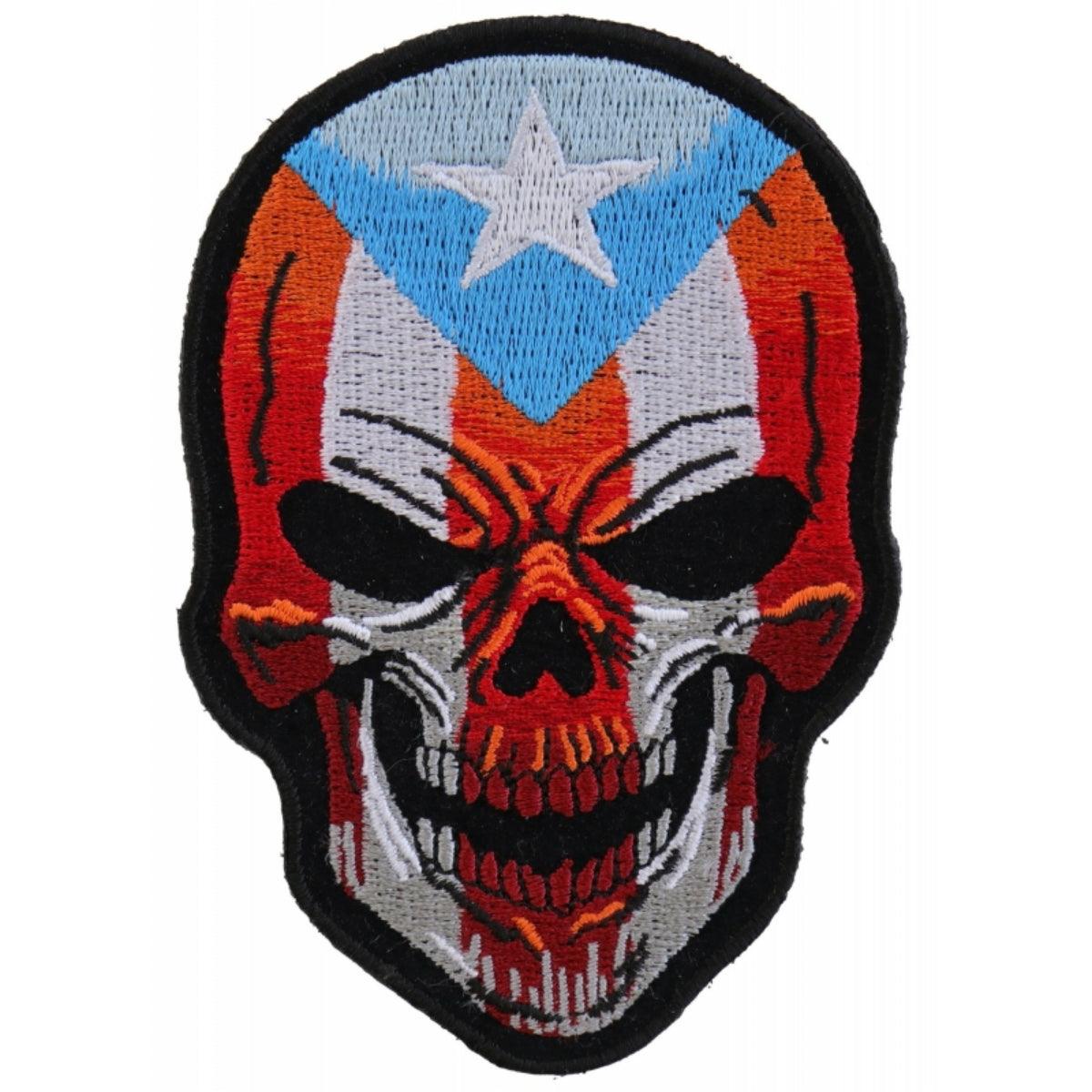 Daniel Smart Puerto Rico Skull Flag Embroidered Iron On Patch, 3 x 4.3 inches - American Legend Rider