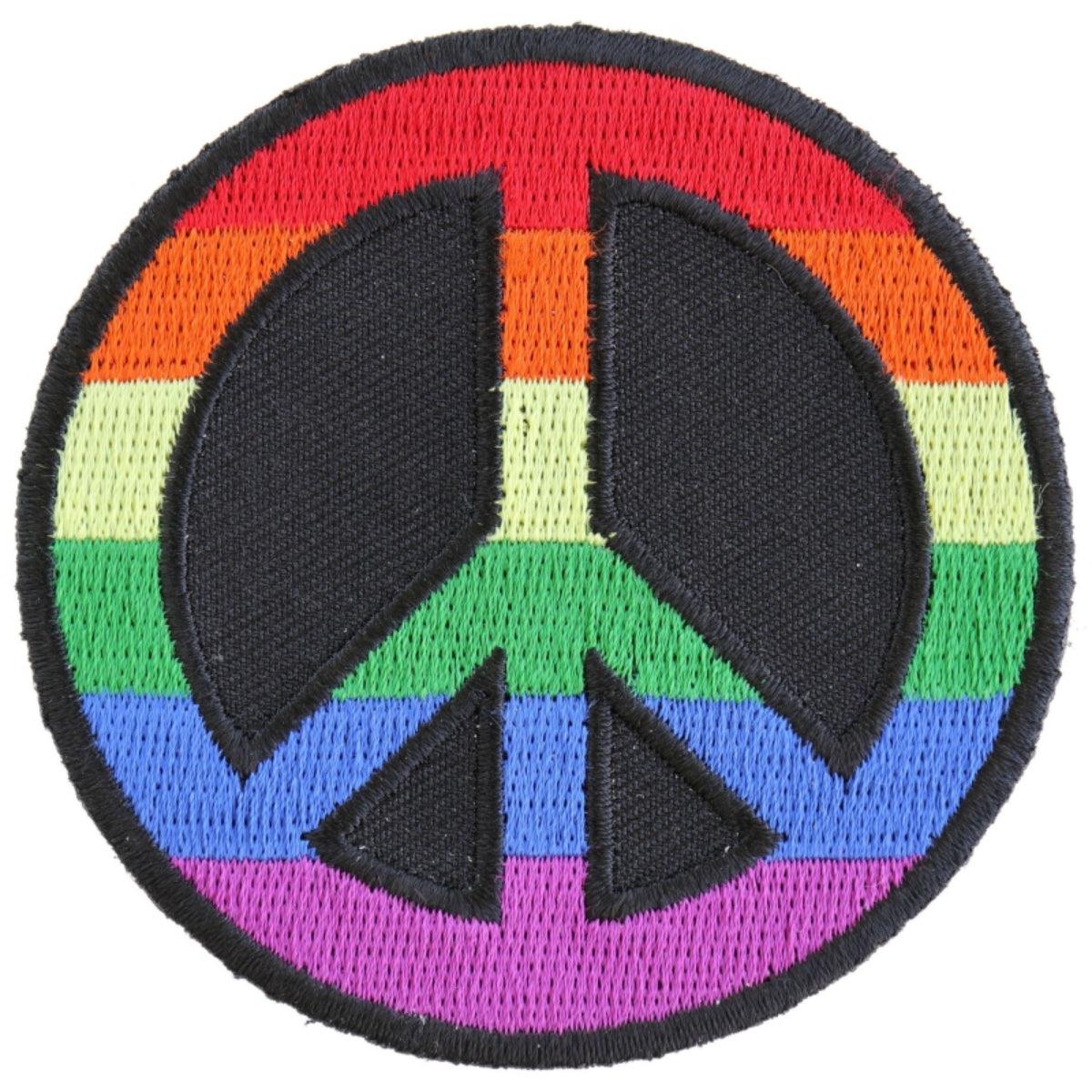 Daniel Smart Rainbow Peace Sign Embroidered Iron On Patch, 3 x 3 inches - American Legend Rider