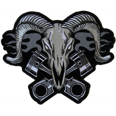 Daniel Smart Ram with Pistons Embroidered Iron On Back Patch, 12 x 9.9 inches - American Legend Rider