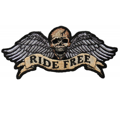 Daniel Smart Ride Free Winged Skull Embroidered Iron On Biker Patch, 4.5 x 2.5 inches - American Legend Rider