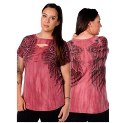 Daniel Smart Women's Rise Above T-Shirt, Wash Burgundy - American Legend Rider