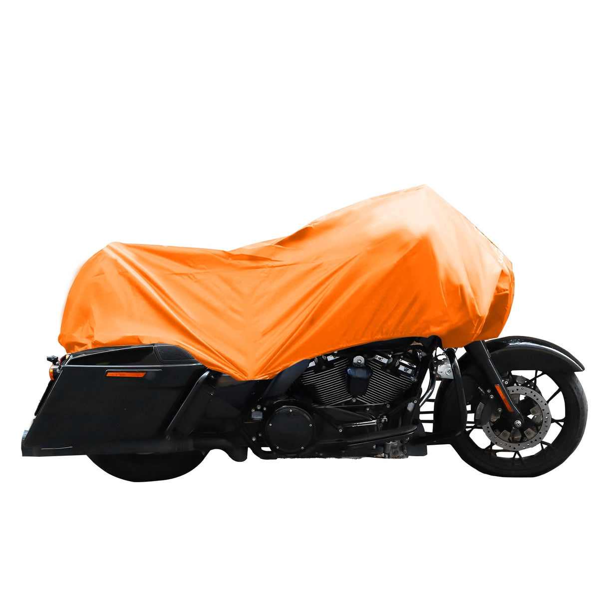 A Waterproof Motorcycle Half Cover in orange, crafted from robust 210T polyester fabric.