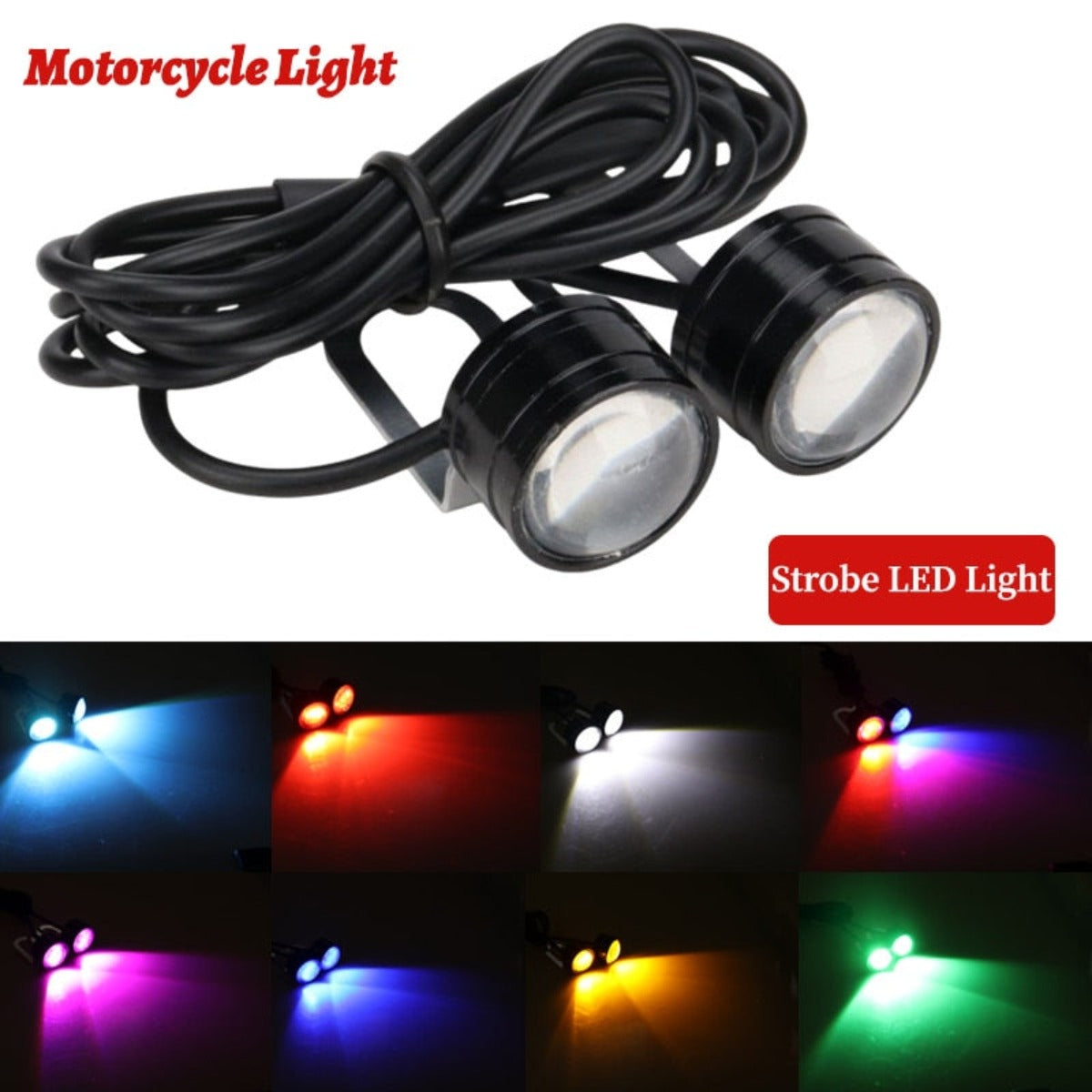 A colorful Motorcycle Strobe LED Driving Lights set ensuring visibility and safety.