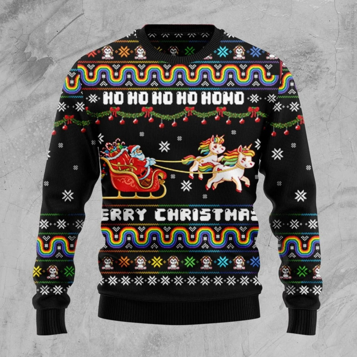 Unicorn Pulling Santa's Sleigh Ugly Christmas Sweater