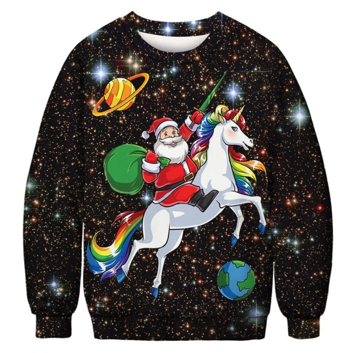 Santa Riding In A Unicorn Ugly Christmas Sweater