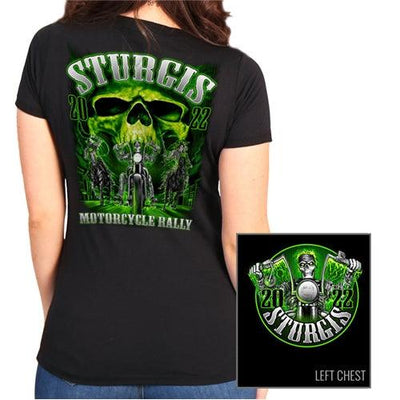 Hot Leathers 2022 Sturgis Rally #1 Design Skull Ladies T-Shirt - American Legend Rider