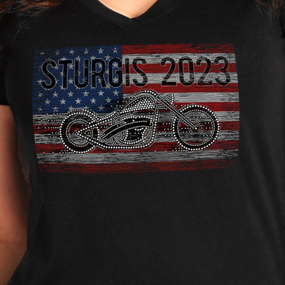 Hot Leathers Sturgis 2023 Ladies Bling Bike T-Shirt, Black