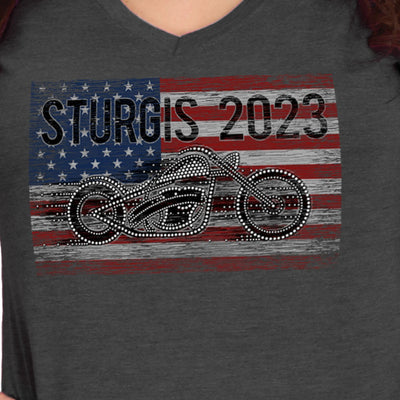 Hot Leathers Sturgis 2023 Ladies Bling Bike T-Shirt, Dark Gray