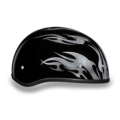 Daytona D.O.T. Motorcycle Skull Cap Half Helmet Black w/ Silver Flames - American Legend Rider