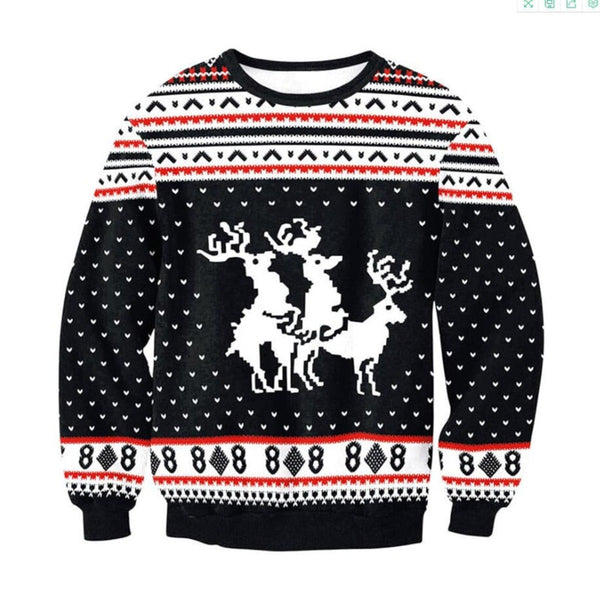 Ugly Christmas Sweater Dress For Women – Funny Reindeer Knit Pullover, Holiday Party Dress – Plus Size Available In Black, Red & More - View #3