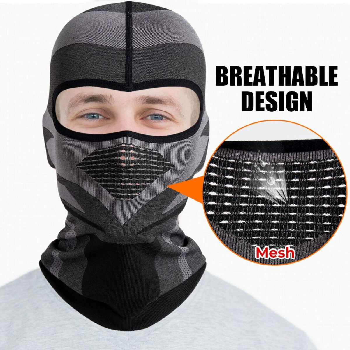 A man wearing a windproof Motorcycle Full Face Cover with a breathable design.