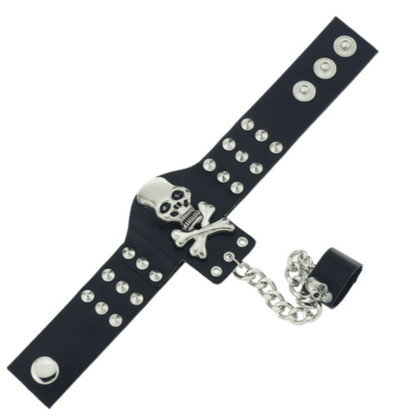 Handmade Leather Skull Bracelet with Ring - American Legend Rider