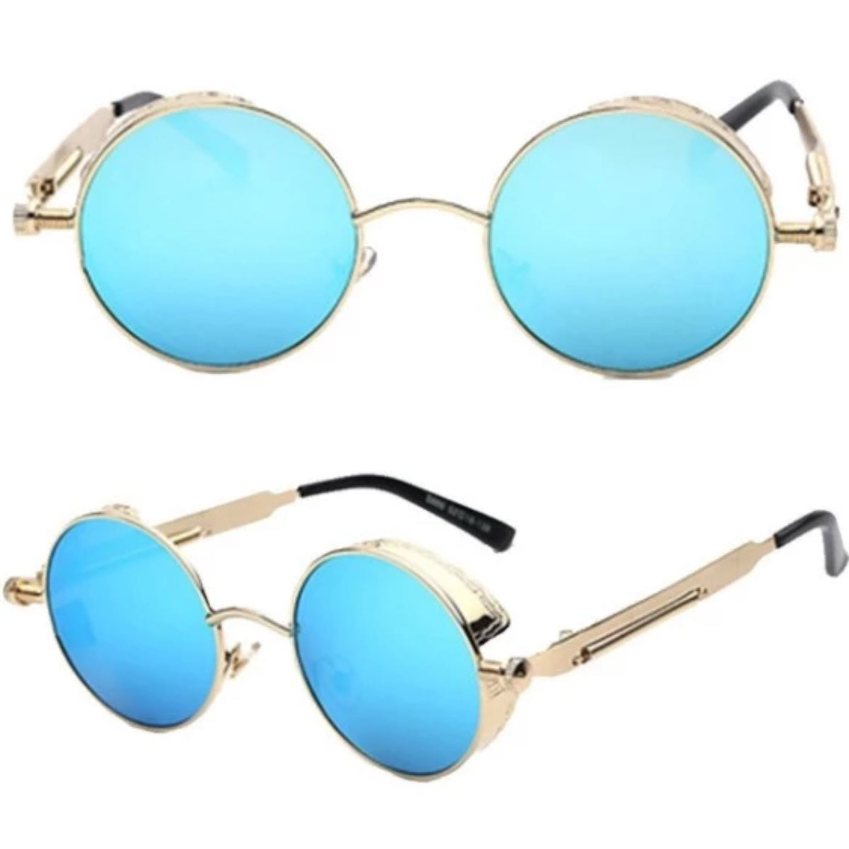 A pair of Rebel Steampunk Sunglasses plus Free 1% Er Ring Bundle with blue mirrored lenses, these sunglasses are a fashion statement and an expression of your rebellious side.